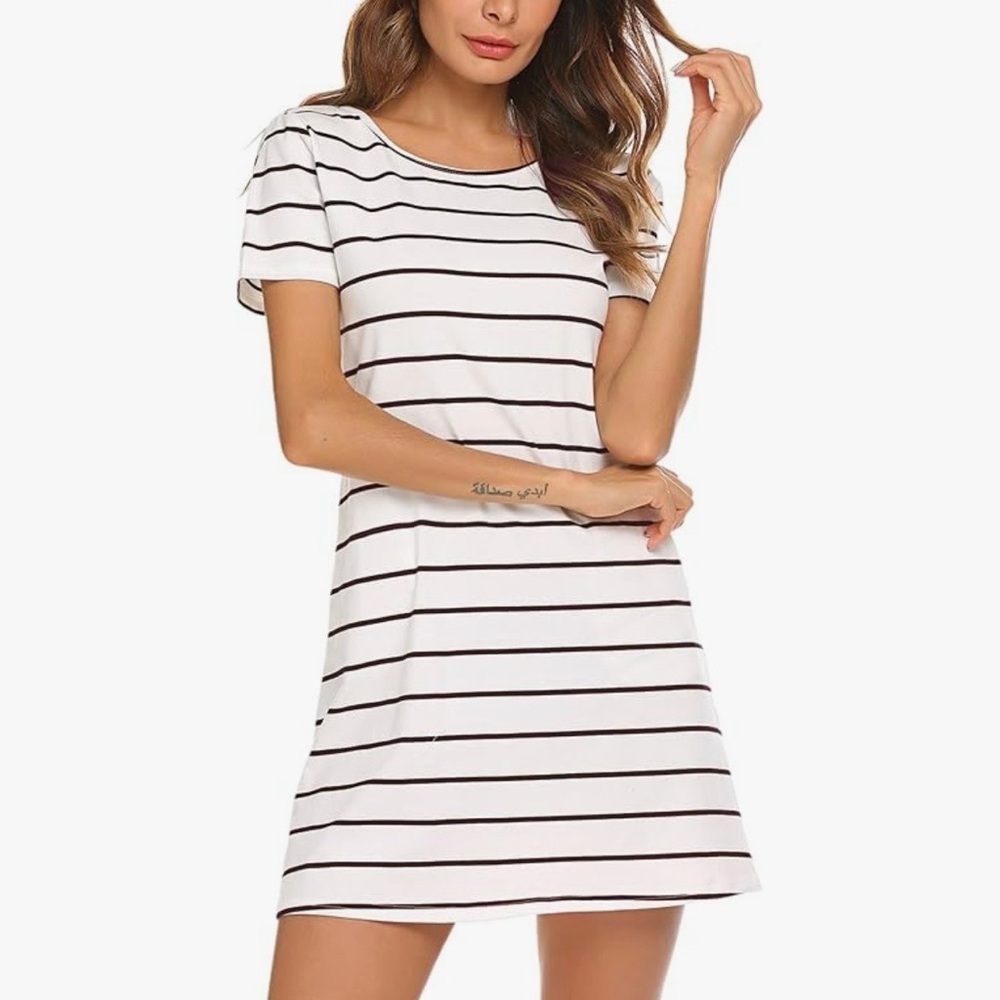 Feager Casual Striped Criss Cross Short Sleeve Dress